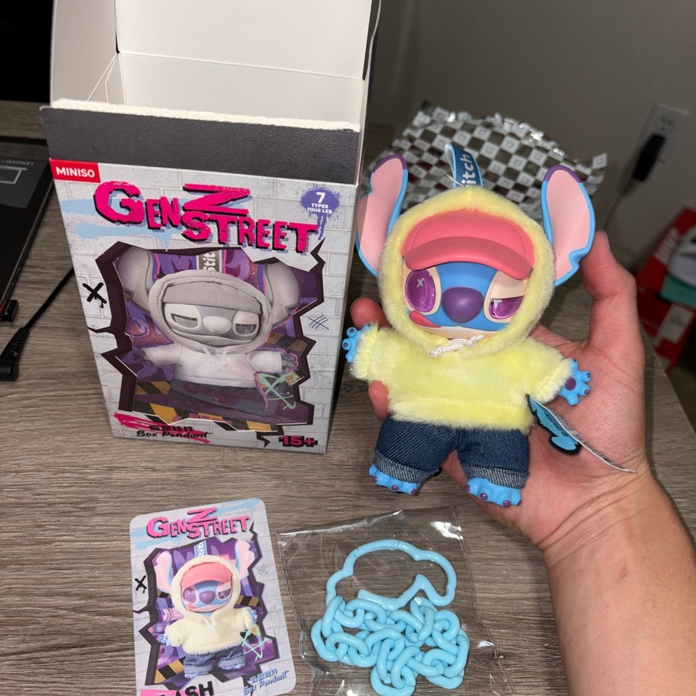AUTHENTIC Miniso Disney Stitch GenZ Street Vinyl Plush Pendant - Flash